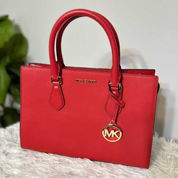 MICHAEL KORS Sheila Medium Satchel Handbag (Bright Red)- Strap Not
